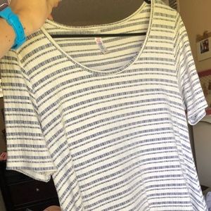 Lularoe Perfect T white and blue stripe size Small